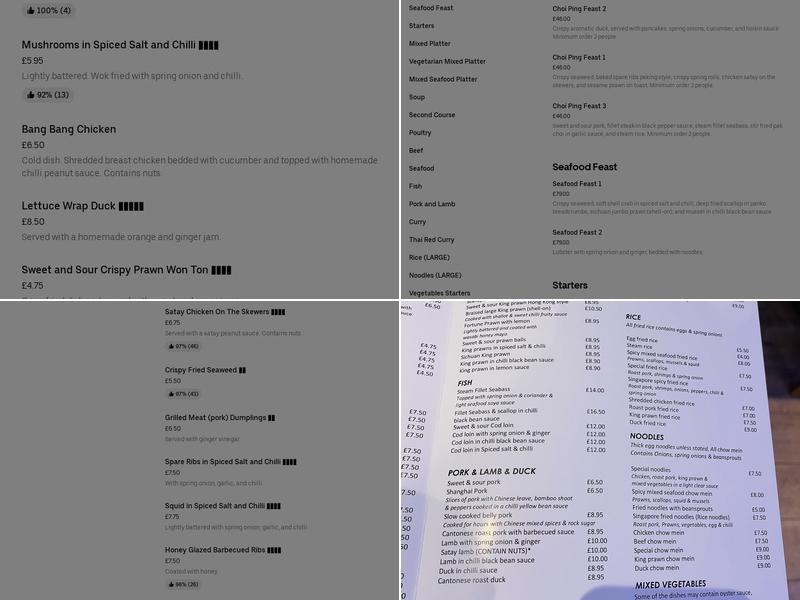 Choi Pin Chinese Restaurant Menu