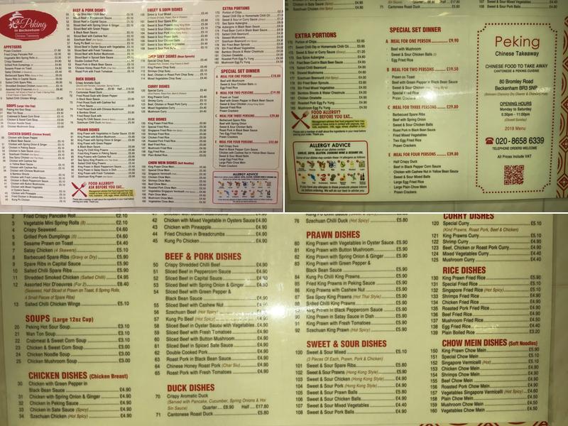 Peking Chinese Takeaway Menu