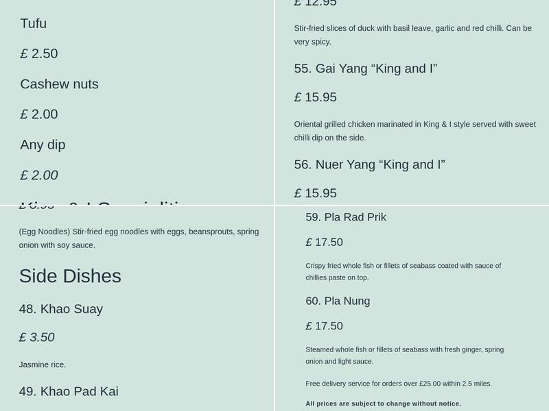 The King & I Thai Restaurant Menu