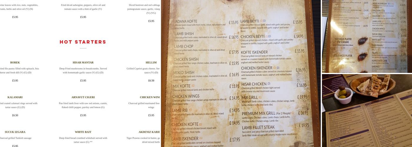 Hisar Meze Bar Beckenham Menu