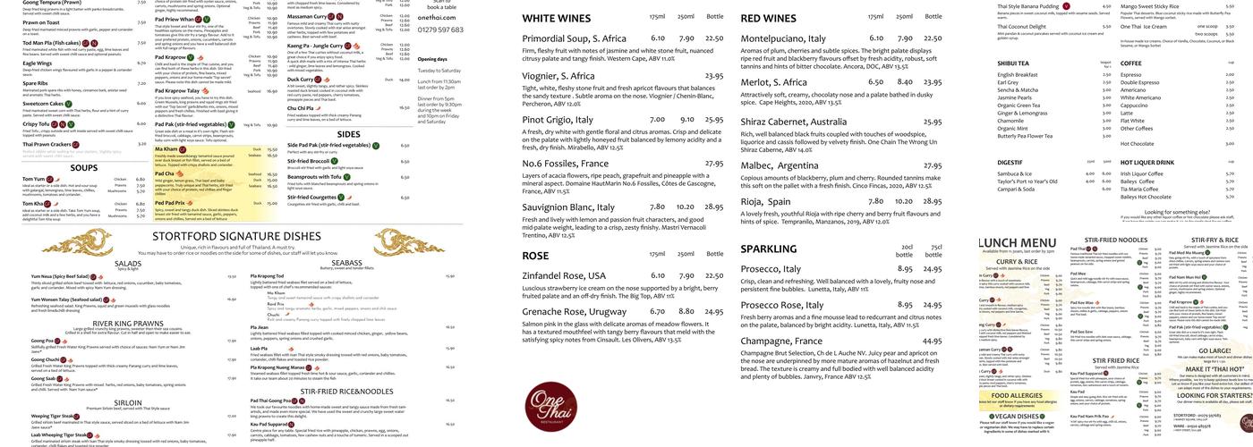 One Thai Cafe Ware Menu