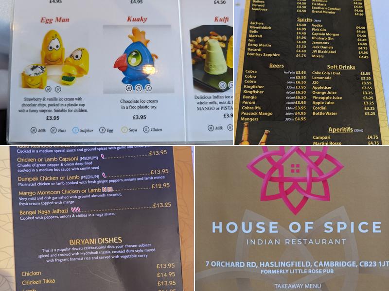 House of Spice Menu