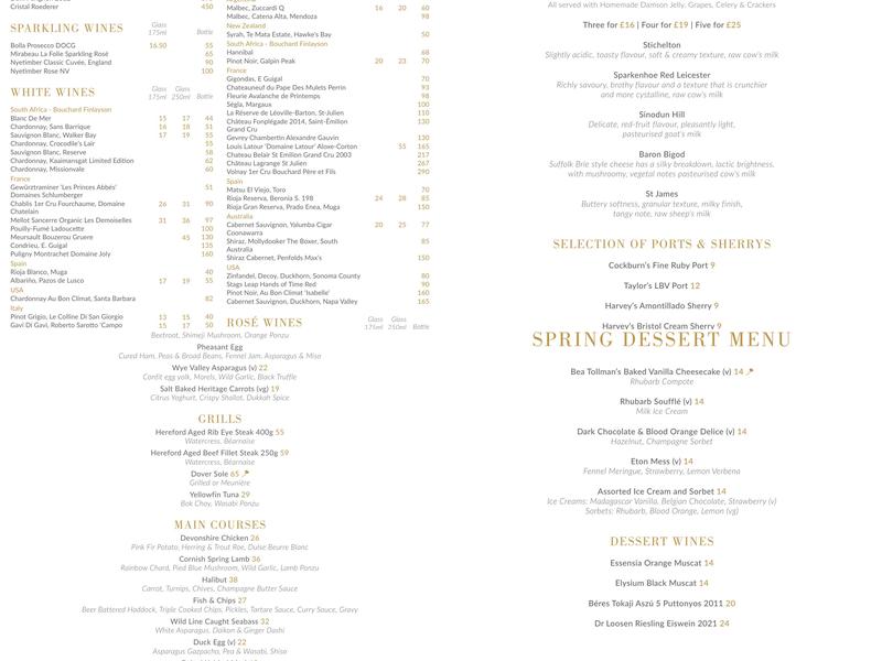 Butlers Restaurant Menu