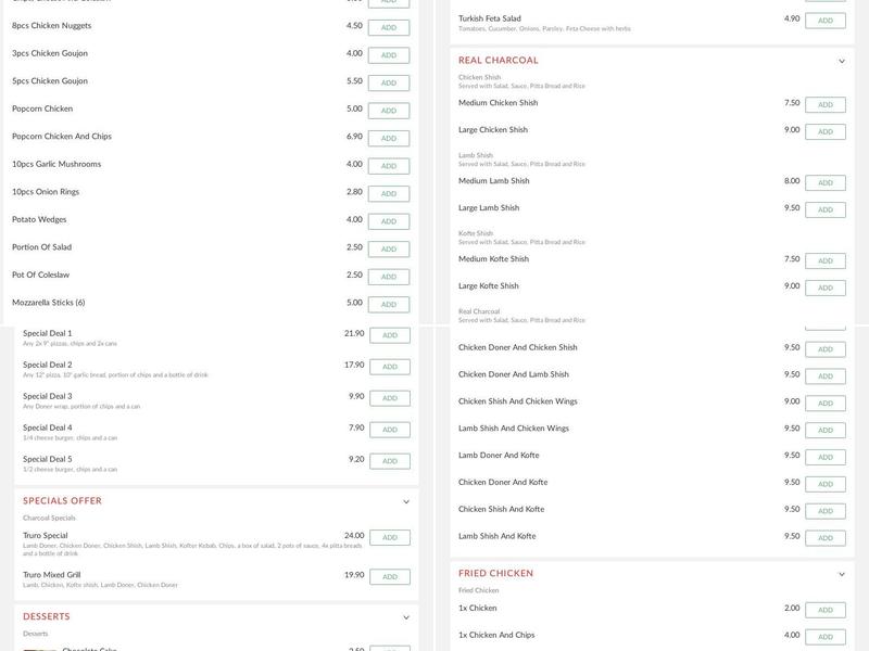 Truro Kebab House Menu