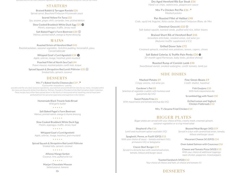 Chenestons Restaurant Menu