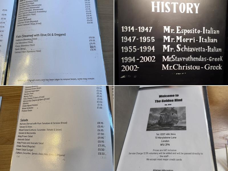 The Golden Hind Restaurant Marylebone - Fish & Chips Menu
