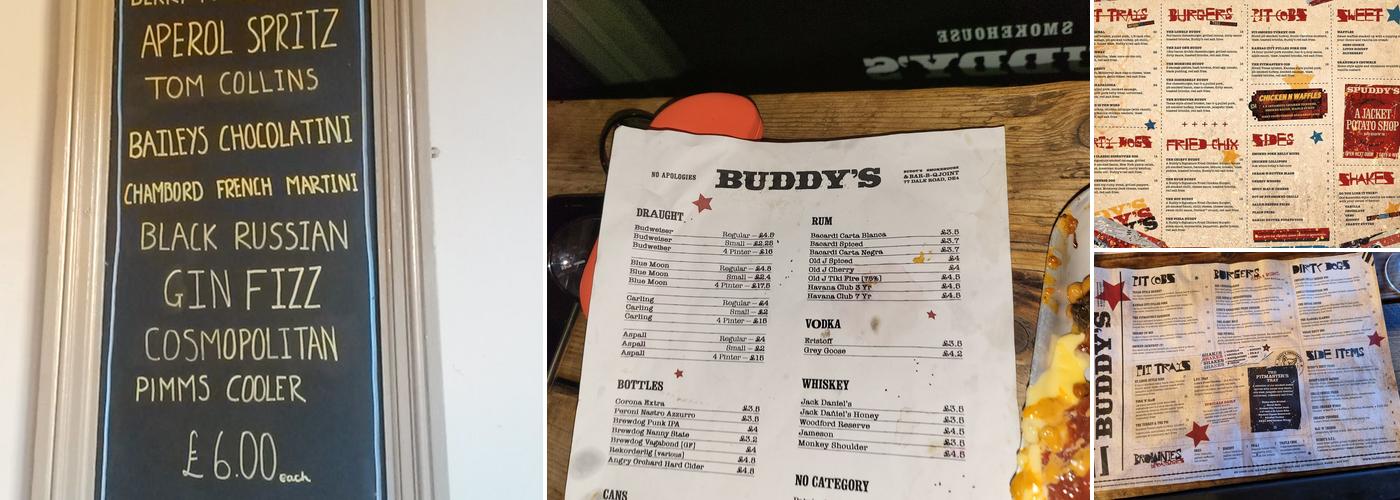 Buddys, Matlock Menu