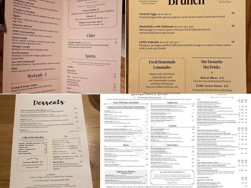 CERU Eastern Mediterranean Restaurant Queensway Menu