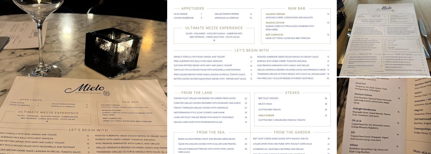 Mielo Restaurant Menu