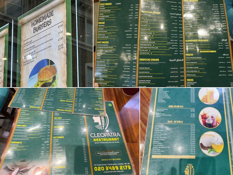 Cleopatra Restaurant Paddington Menu