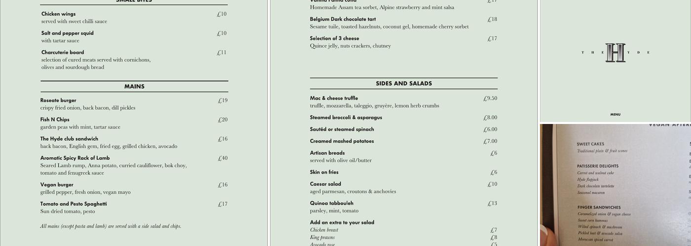 The Hyde Restaurant, Bar, Garden & Club Privé - Private Dining Menu