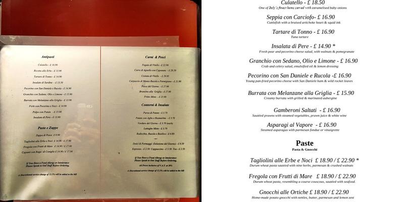 Assaggi Restaurant Menu