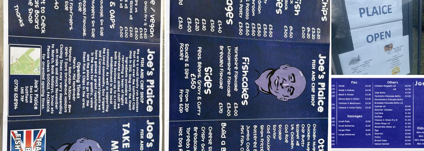 Joe's Plaice formerly The Seawaves Menu