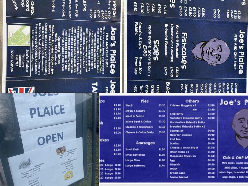 Joe's Plaice formerly The Seawaves Menu