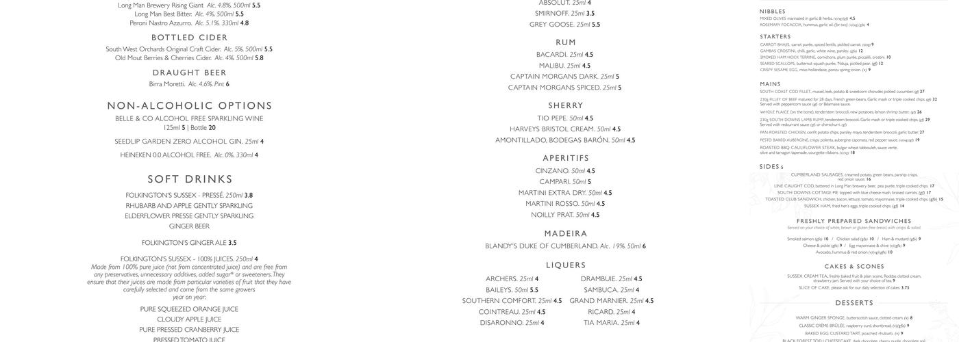 The Wingrove Restaurant & Terrace Menu