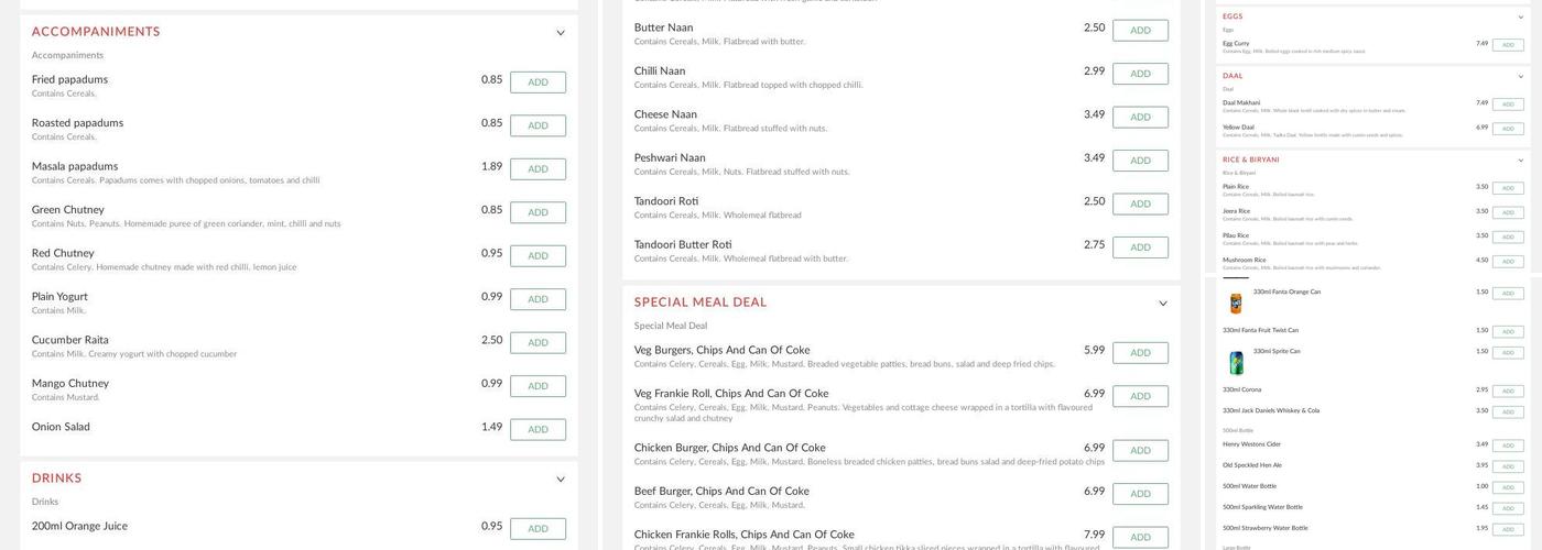 Flavours of India - Dunton Green Menu