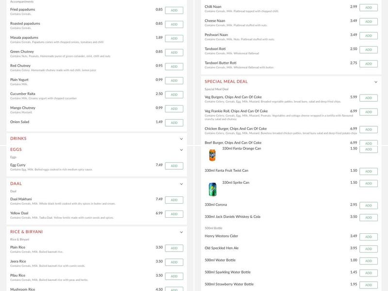 Flavours of India - Dunton Green Menu