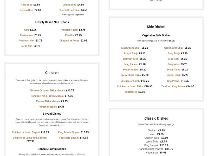 The Rajdani - Indian Restaurant Menu