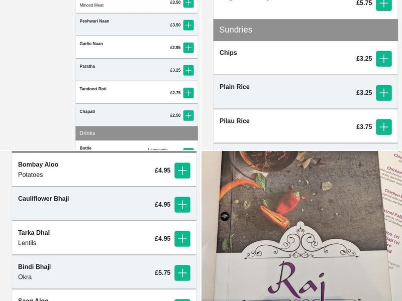 Raj Indian Restaurant Menu