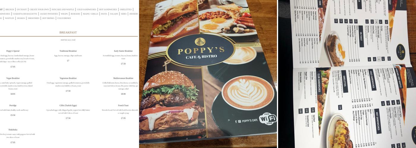 Poppy's Cafe Menu