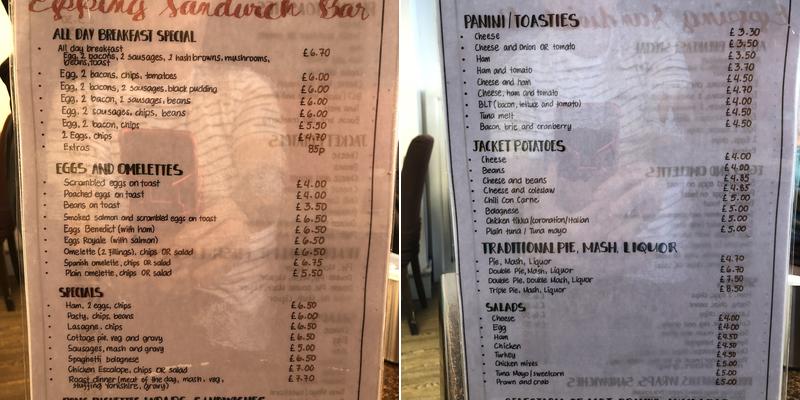 Epping Sandwich Bar & Bakery Menu