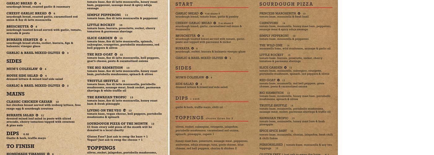 Slice - Sourdough Pizza Menu