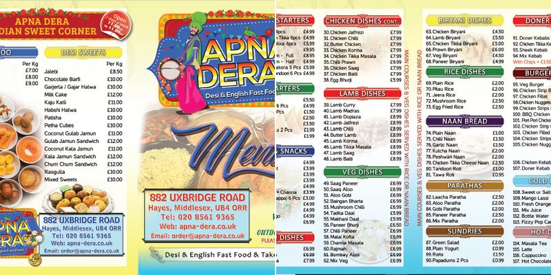 Apna Dera Menu