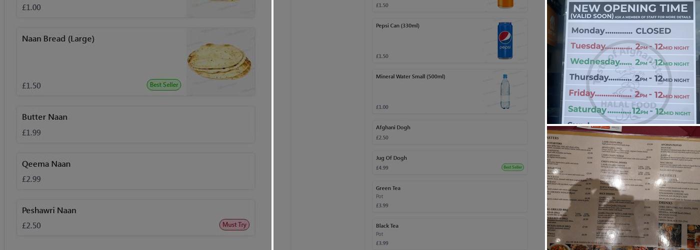 Taste of Afghanistan Uxbridge Menu