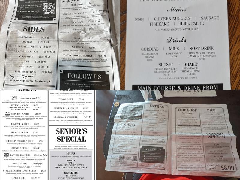 Papa's Fish & Chips Menu