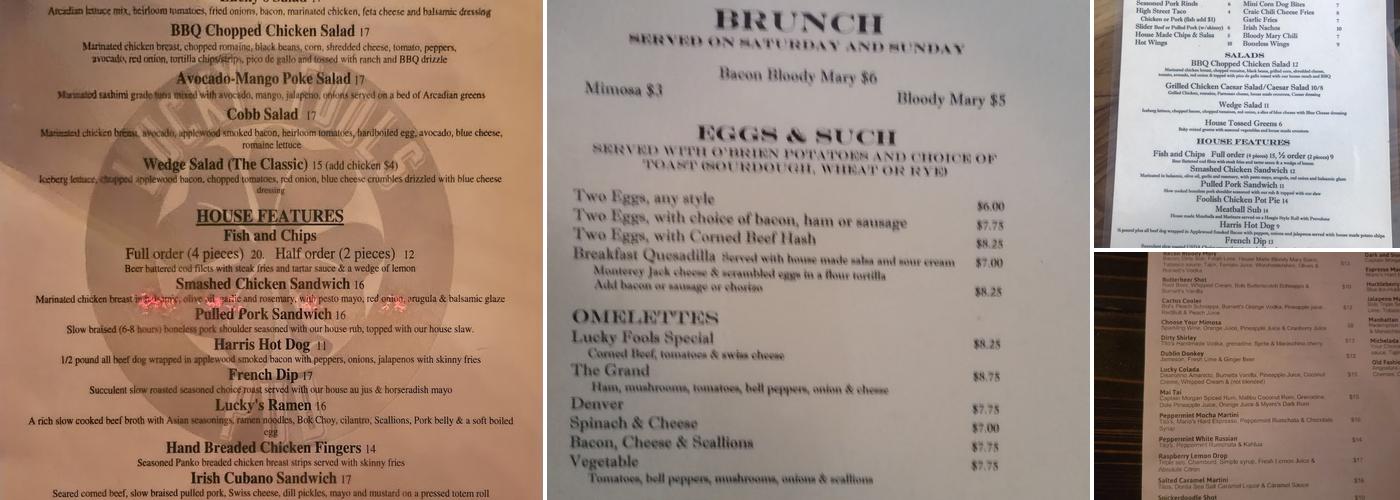 Lucky Fools Pub Menu