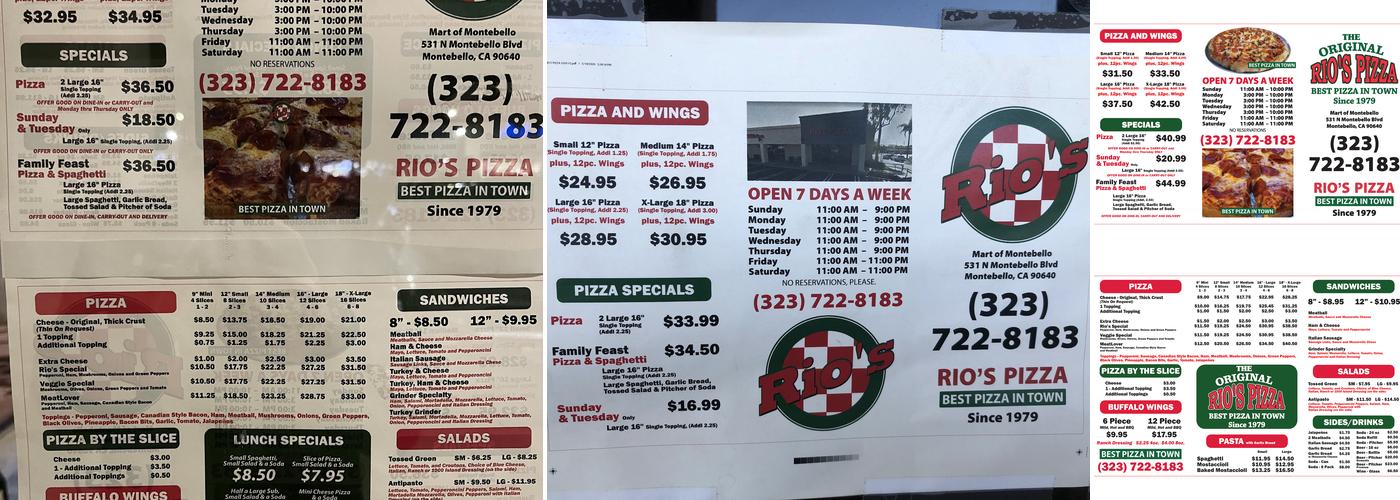 Rio's Pizza Menu