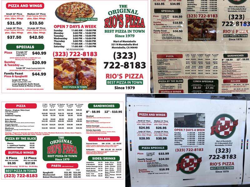 Rio's Pizza Menu