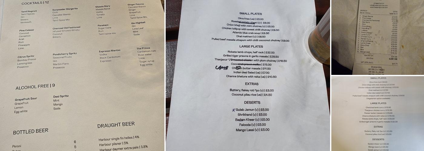 The Tamil Prince Menu