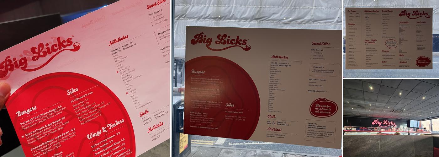 Big Licks Menu