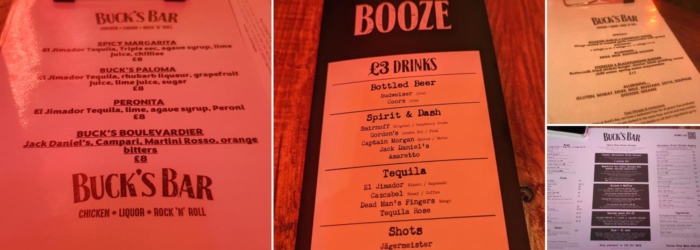 Bucks Bar - Edinburgh Menu