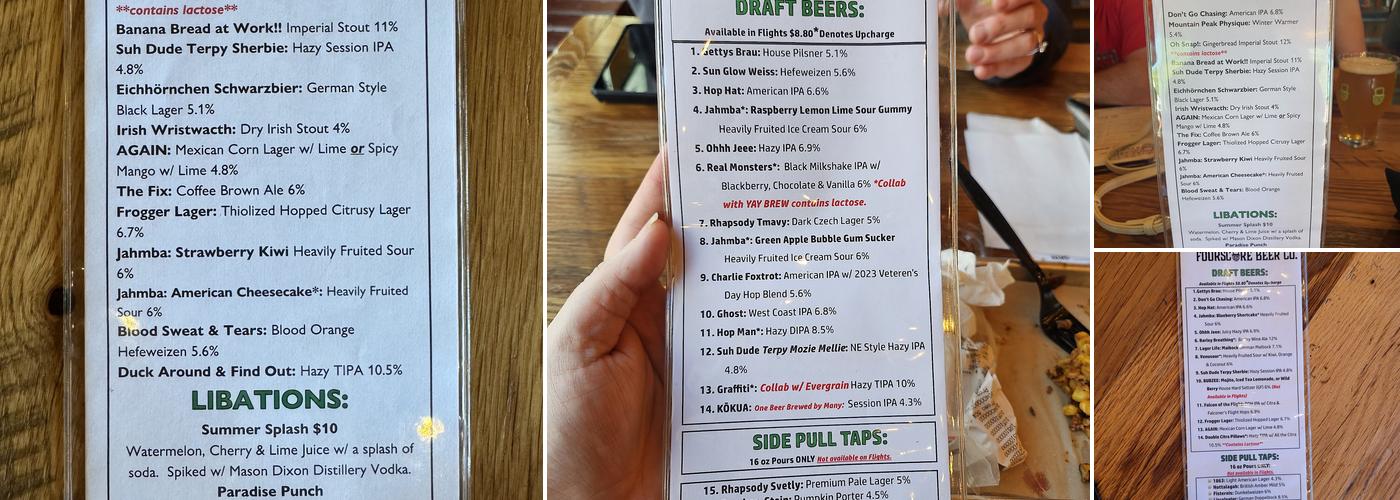 Fourscore Beer Co. Menu