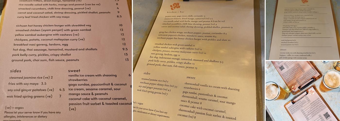 Ga Ga Kitchen + Bar Menu