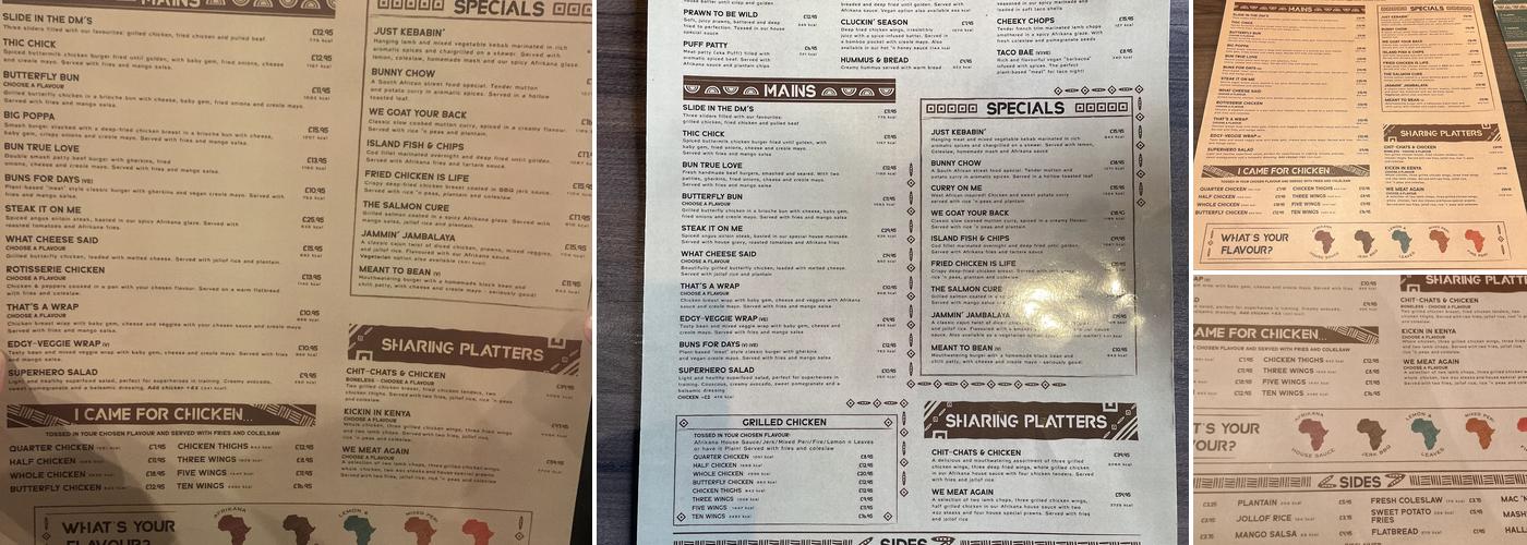 Afrikana Manchester Menu