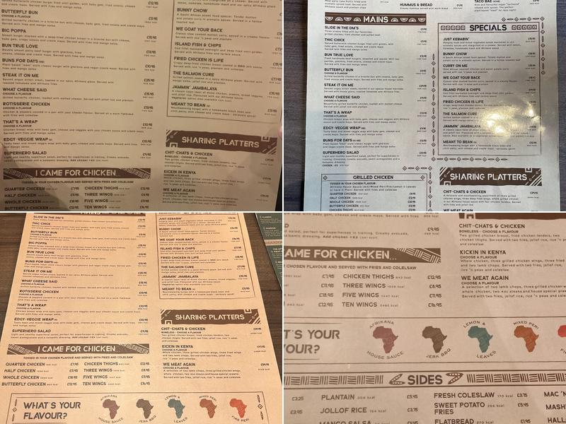 Afrikana Manchester Menu