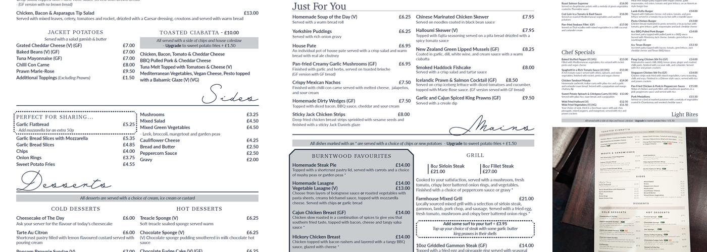 Burntwood Bar and Restaurant Menu