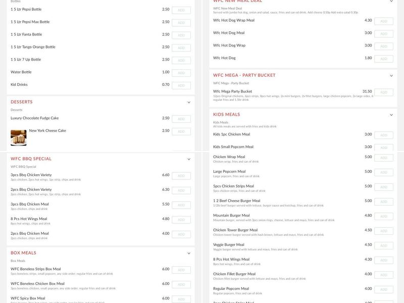 Worsbrough Fried Chicken Menu