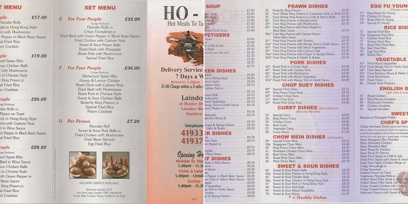 Ho Ho Menu