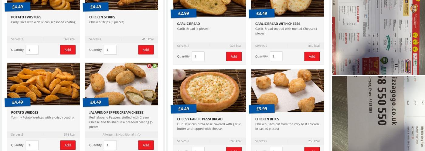 Pizza Go Go Basildon Menu