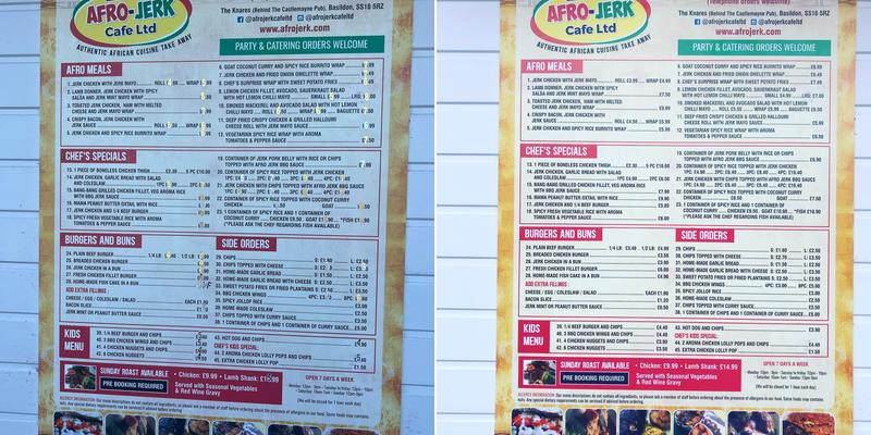 Afro jerk cafe LTD Menu