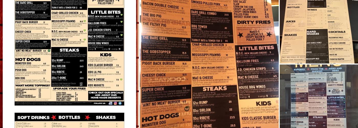 Bare Grills Bath Menu