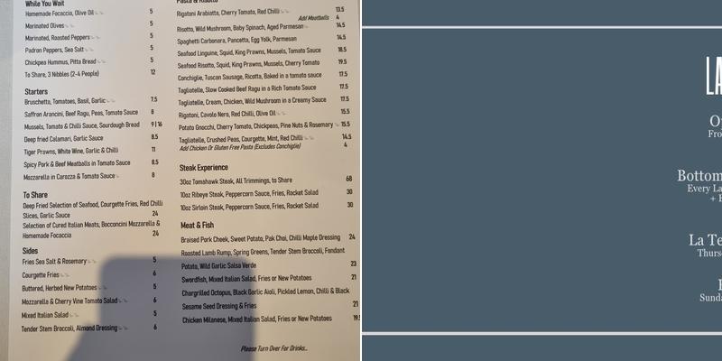 La Terrazza Bedford Menu