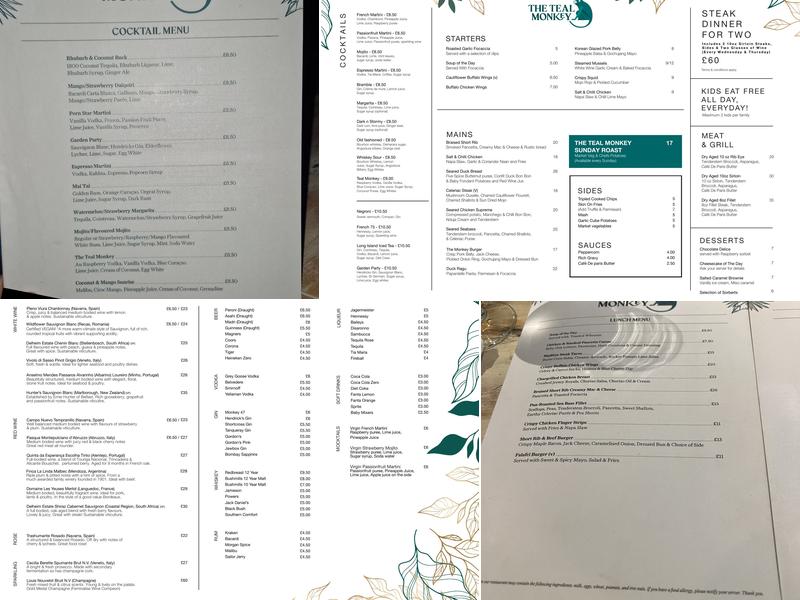 The Teal Monkey Menu