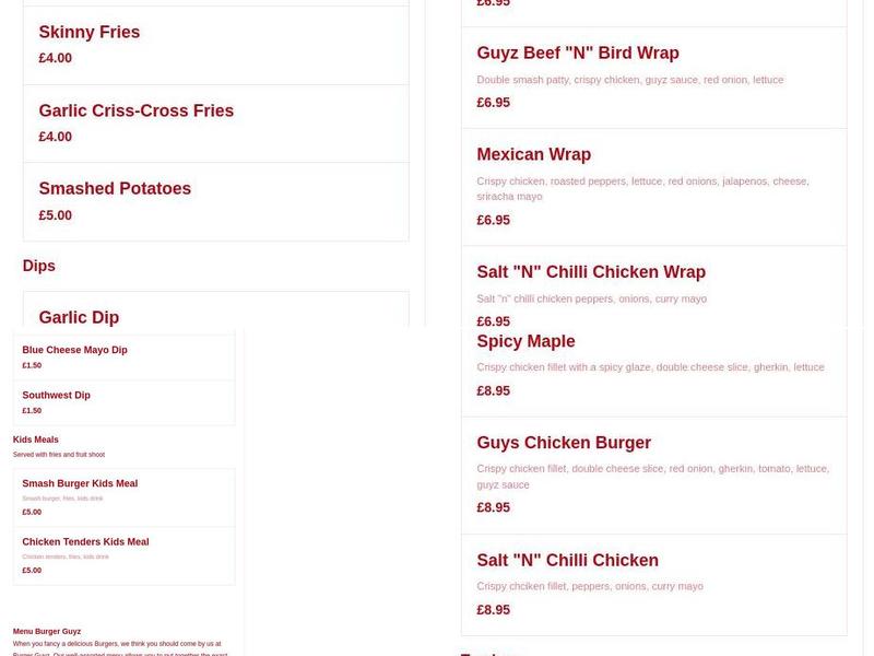 Burger Guyz Menu