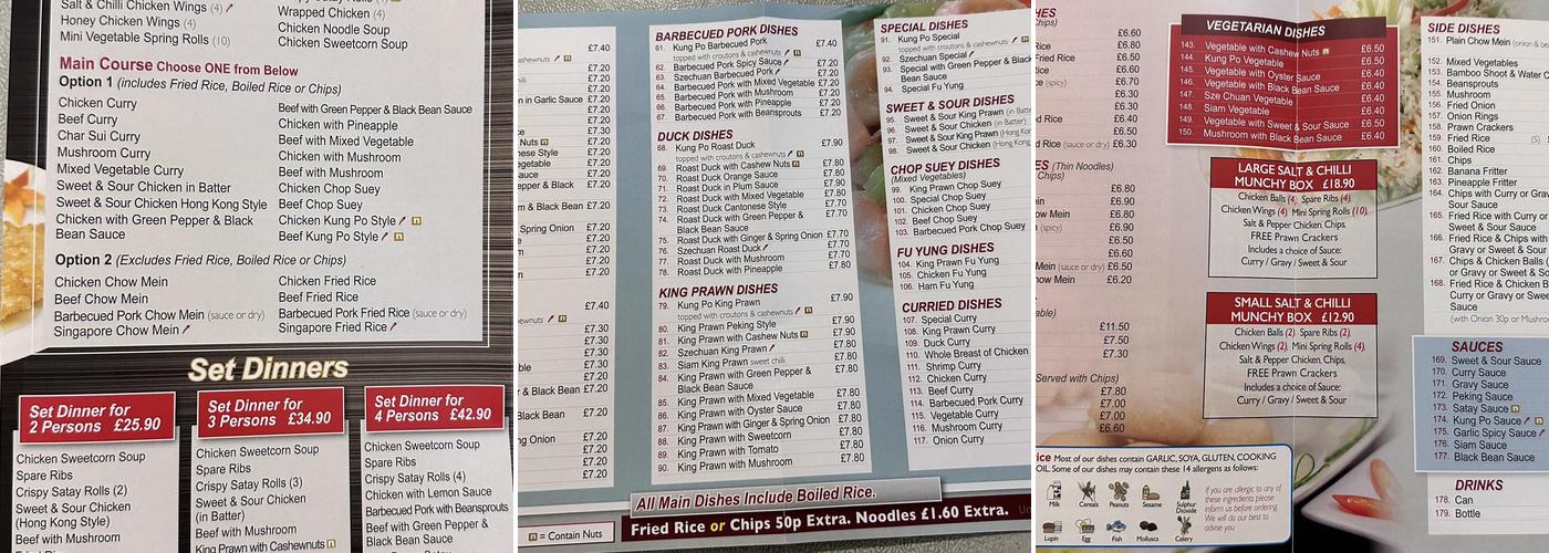 K-wok Chinese Take Away Menu