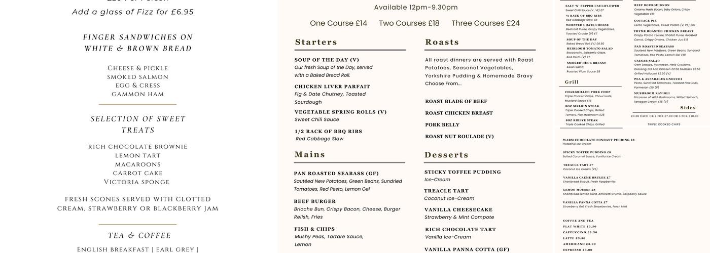 Leasowe Castle Hotel Menu